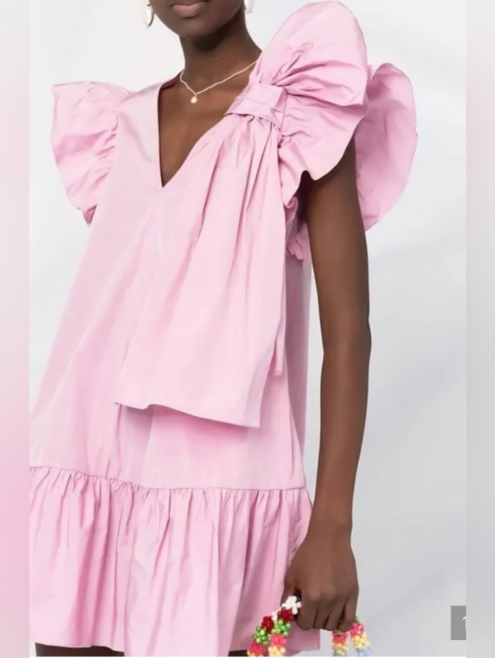 RED Valentino Pink Bow And Ruffle Puff-Sleeve Dress Size IT40 Small